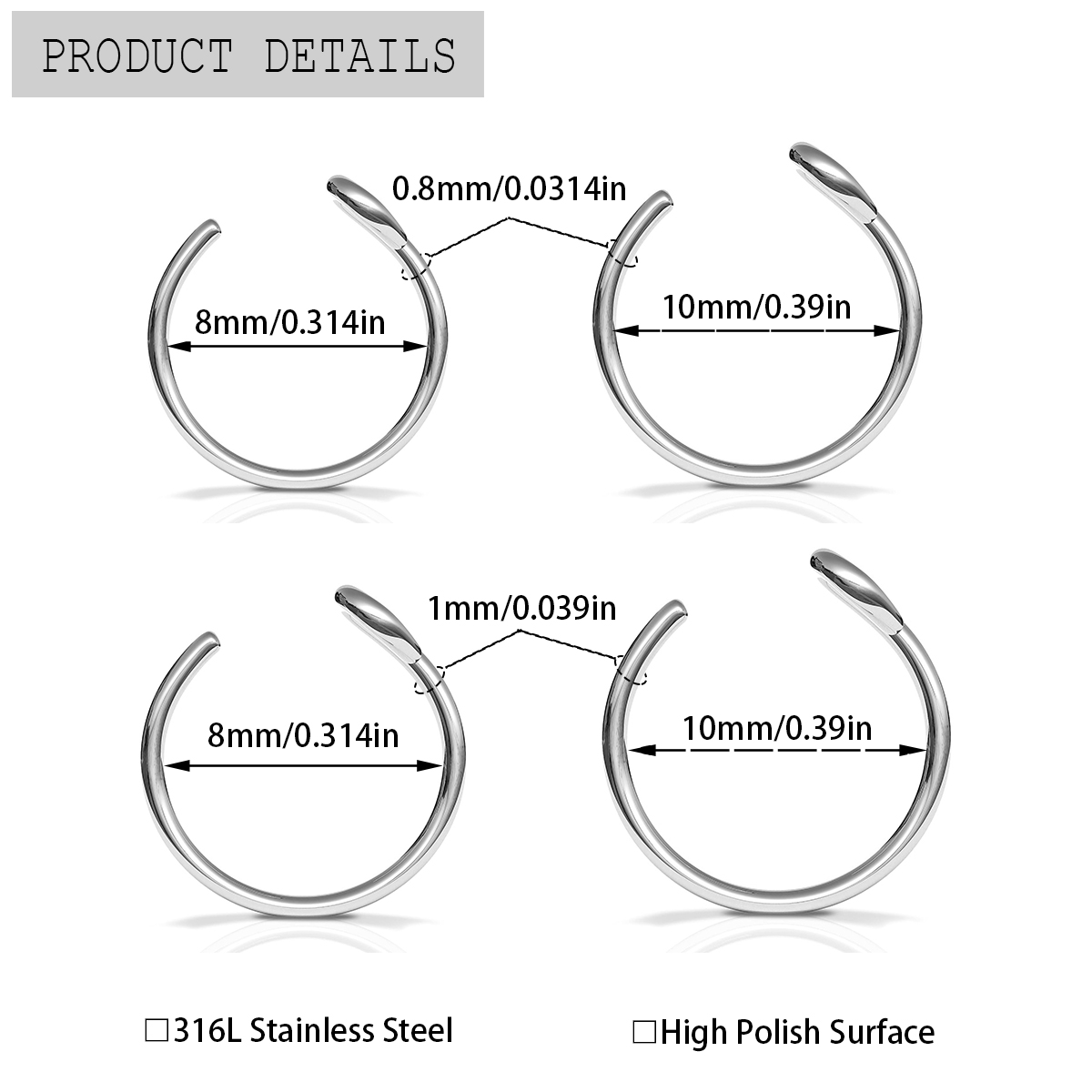 2 Pcs Stainless Steel Personal - Body Jewelry Metal Types のレビューと価格