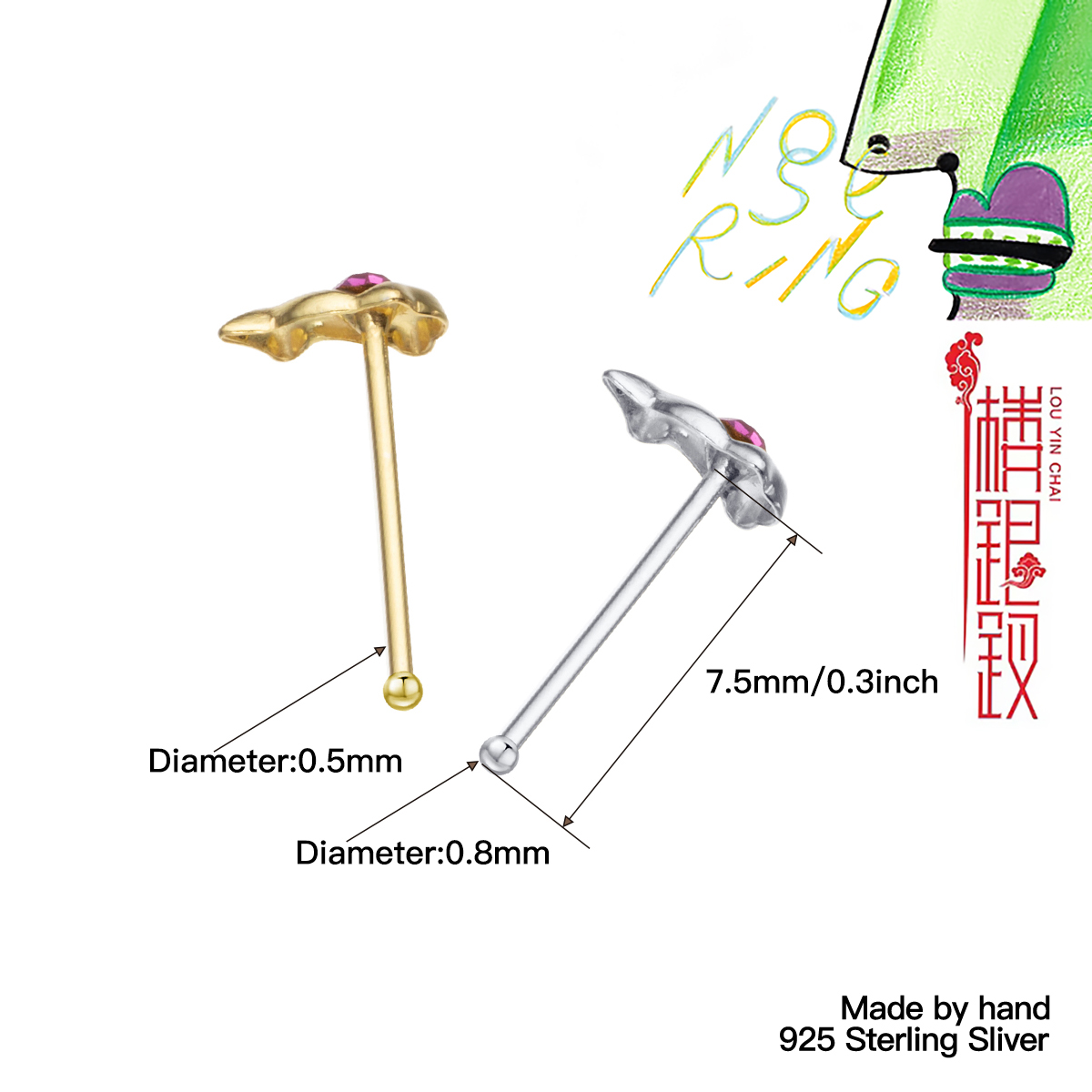925 Sterling Silver Mini Cute  - Body Jewelry Metal Types のレビューと価格