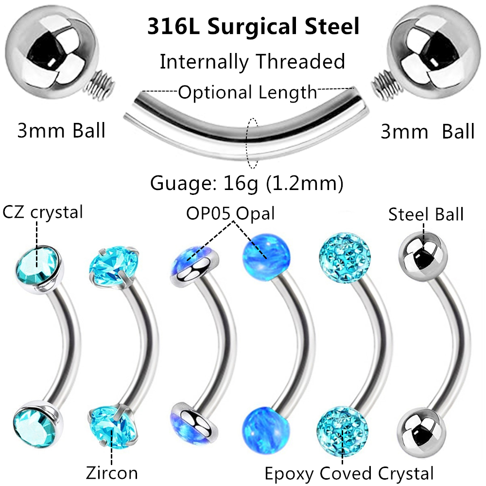 6pc 16g Mixed Type Opal Crysta - Body Jewelry Metal Types のレビューと価格