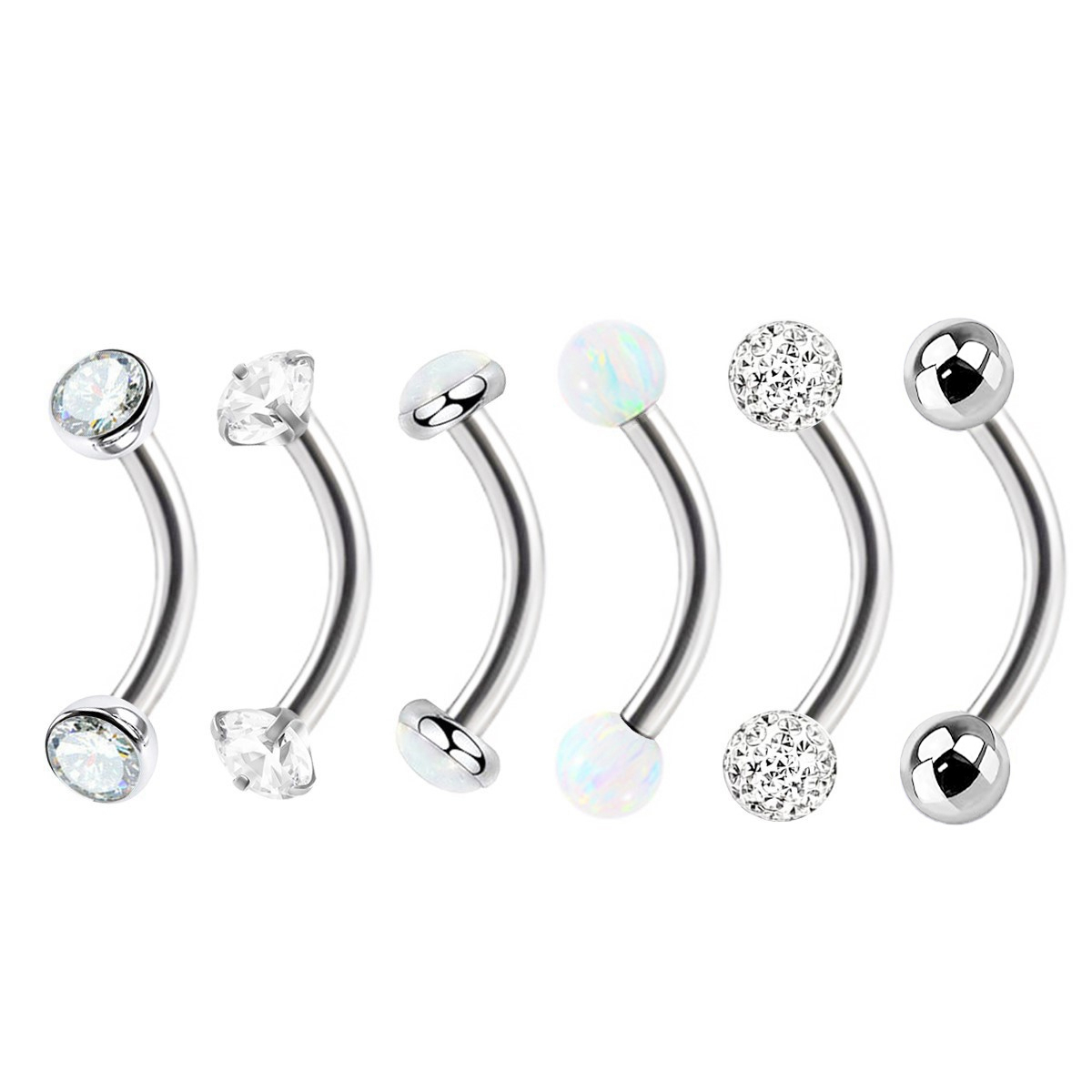 6pc 16g Mixed Type Opal Crysta - Body Jewelry Metal Types のレビューと価格