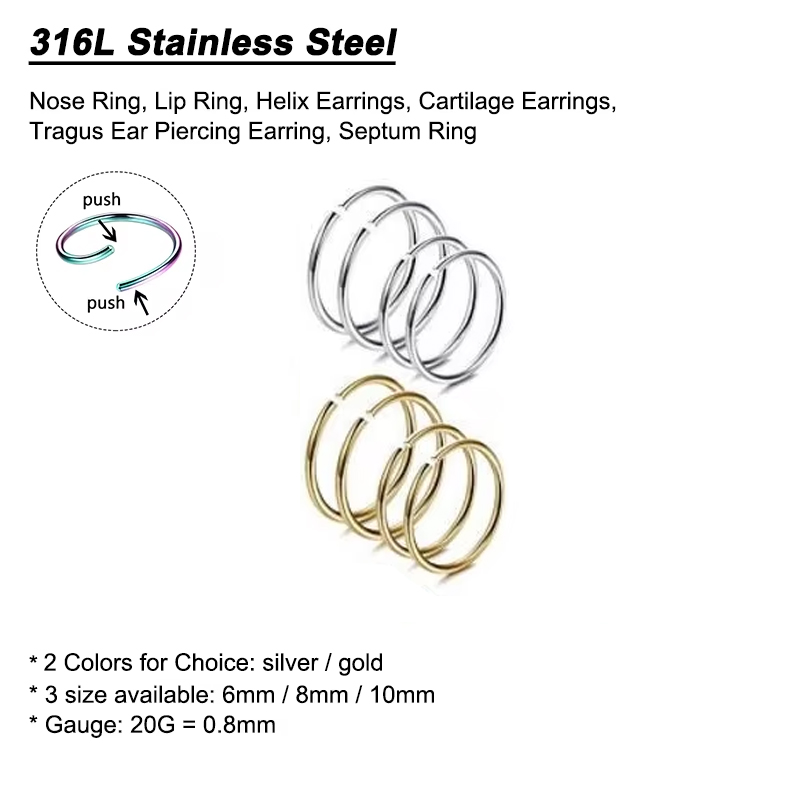 6pcs/lot Hypoallergenic Nose R - Body Jewelry Cartilage Earrings のレビューと価格