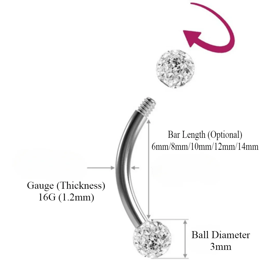 6X Mixed Type 3mm Crystal Eyeb - Body Jewelry Metal Types のレビューと価格