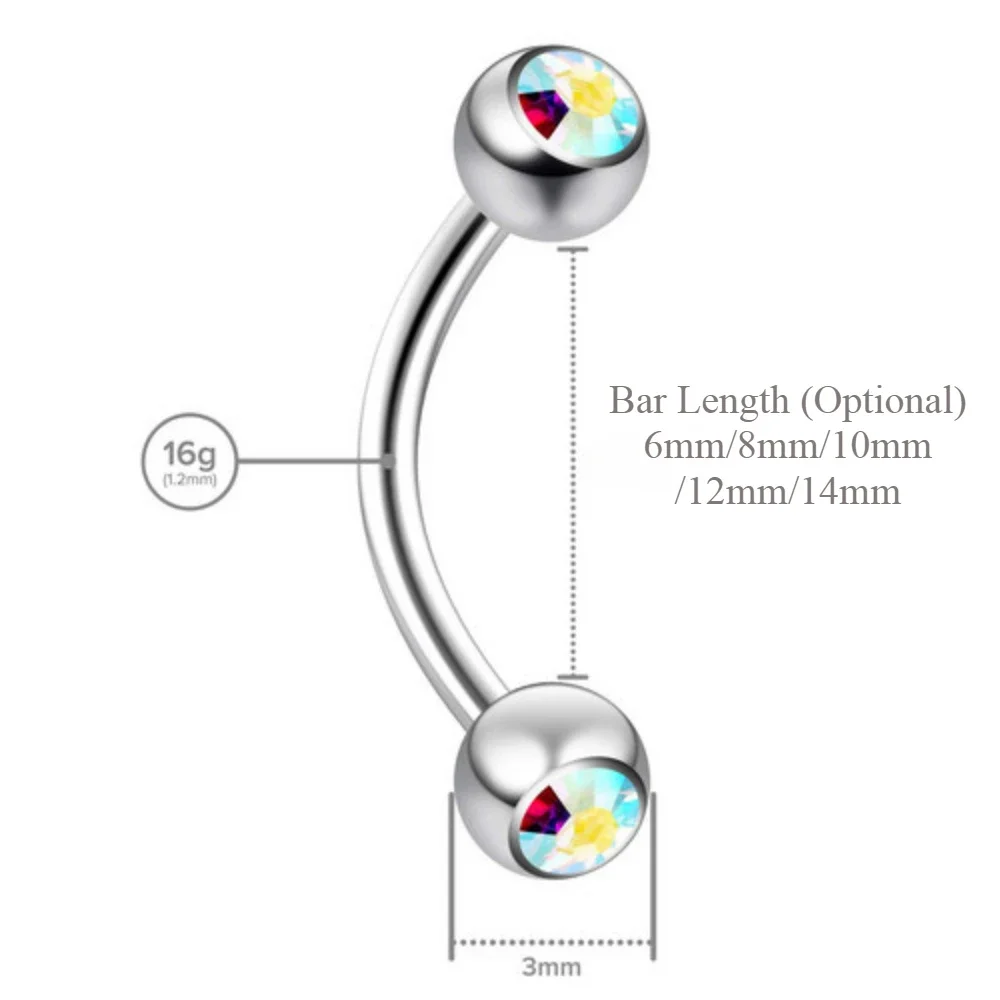 6X Mixed Type 3mm Crystal Eyeb - Body Jewelry Metal Types のレビューと価格